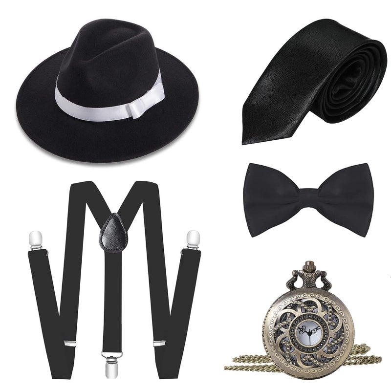 BABEYOND 1920s Mens Gatsby Gangster Costume Accessories Set 30s Manhattan Fedora Hat Suspenders - Image 1